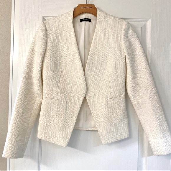 Theory Jackets & Blazers - Theory White Jacquard Cropped Open Front Blazer /Jacket Sz 00